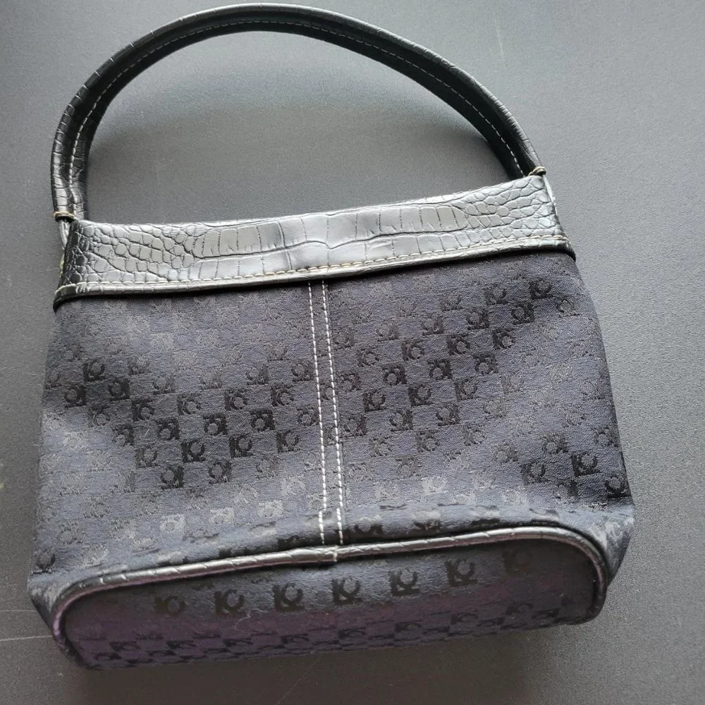 Liz Claiborne Small Black Purse w/ Faux Leather Strap and Accents Button Closure - Picture 3 of 4